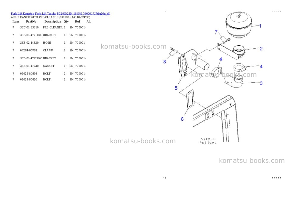 Komatsu FG20N/25N-16 S/N 700001-UP Parts catalog cover Page 9