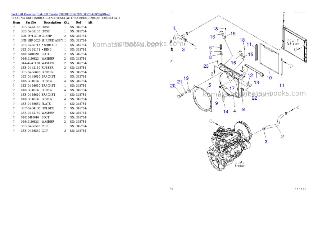 Komatsu FG20T-17-W S/N 345784-UP Parts catalog cover Page 10 Komatsu FG20T-17-W S/N 345784-UP Parts catalog cover Page 10