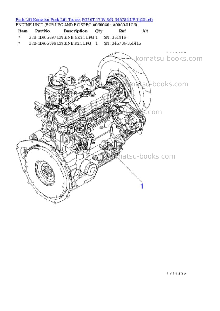 Komatsu FG20T-17-W S/N 345784-UP Parts catalog cover Page 3 Komatsu FG20T-17-W S/N 345784-UP Parts catalog cover Page 3