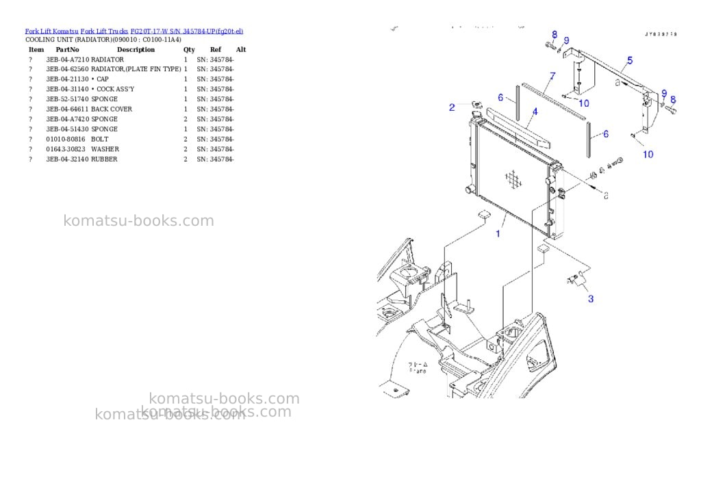 Komatsu FG20T-17-W S/N 345784-UP Parts catalog cover Page 9 Komatsu FG20T-17-W S/N 345784-UP Parts catalog cover Page 9