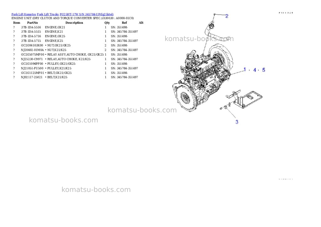 Komatsu FG25HT-17W S/N 345784-UP Parts catalog cover Page 2 Komatsu FG25HT-17W S/N 345784-UP Parts catalog cover Page 2