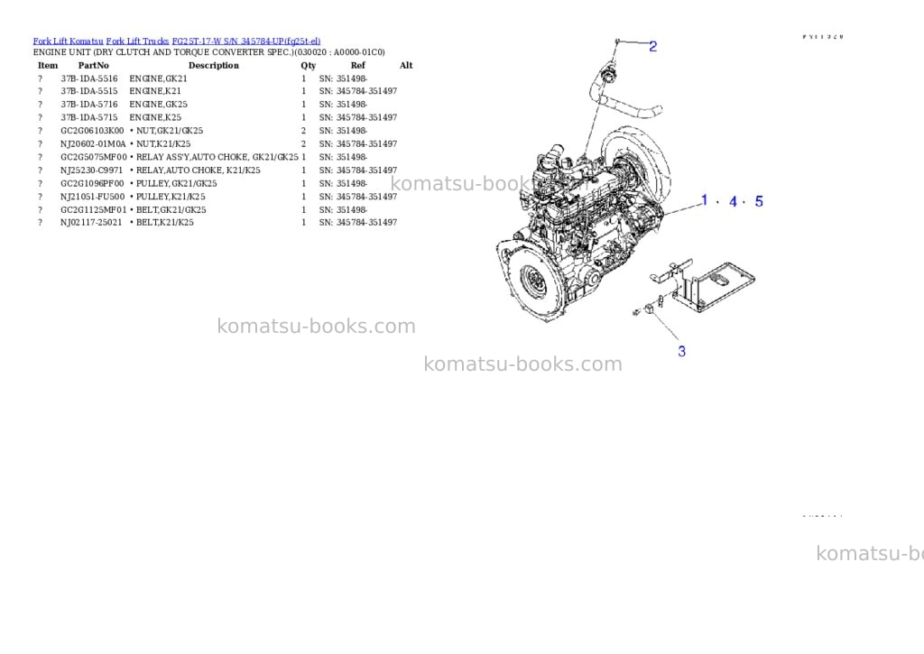 Komatsu FG25T-17-W S/N 345784-UP Parts catalog cover Komatsu FG25T-17-W S/N 345784-UP Parts catalog cover