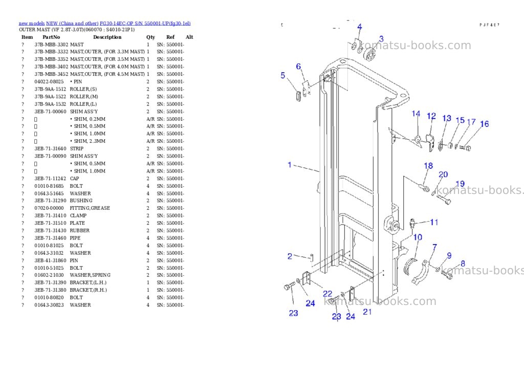 Komatsu fg30-14ec-op s/n 550001-up Parts catalog cover Page 10