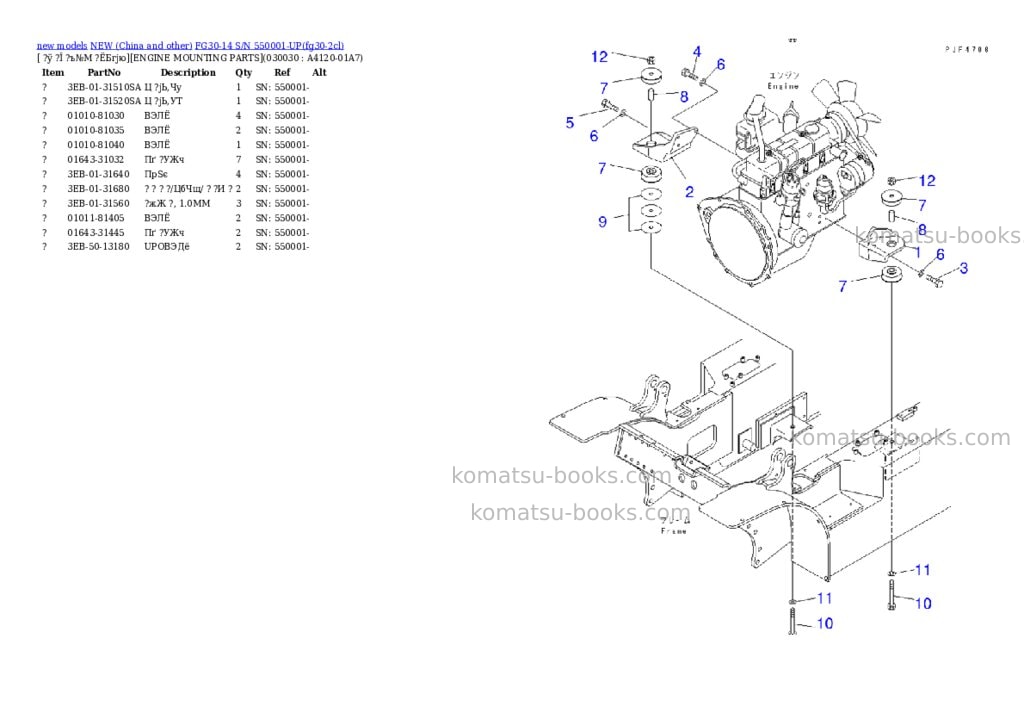 Komatsu fg30-14 s/n 550001-up Parts catalog cover Page 2 Komatsu fg30-14 s/n 550001-up Parts catalog cover Page 2
