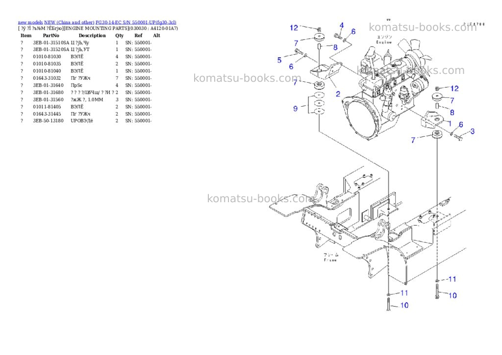 Komatsu fg30-14-ec s/n 550001-up Parts catalog cover Page 2 Komatsu fg30-14-ec s/n 550001-up Parts catalog cover Page 2