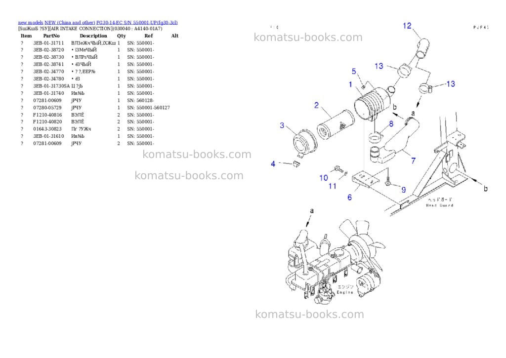 Komatsu fg30-14-ec s/n 550001-up Parts catalog cover Page 3 Komatsu fg30-14-ec s/n 550001-up Parts catalog cover Page 3