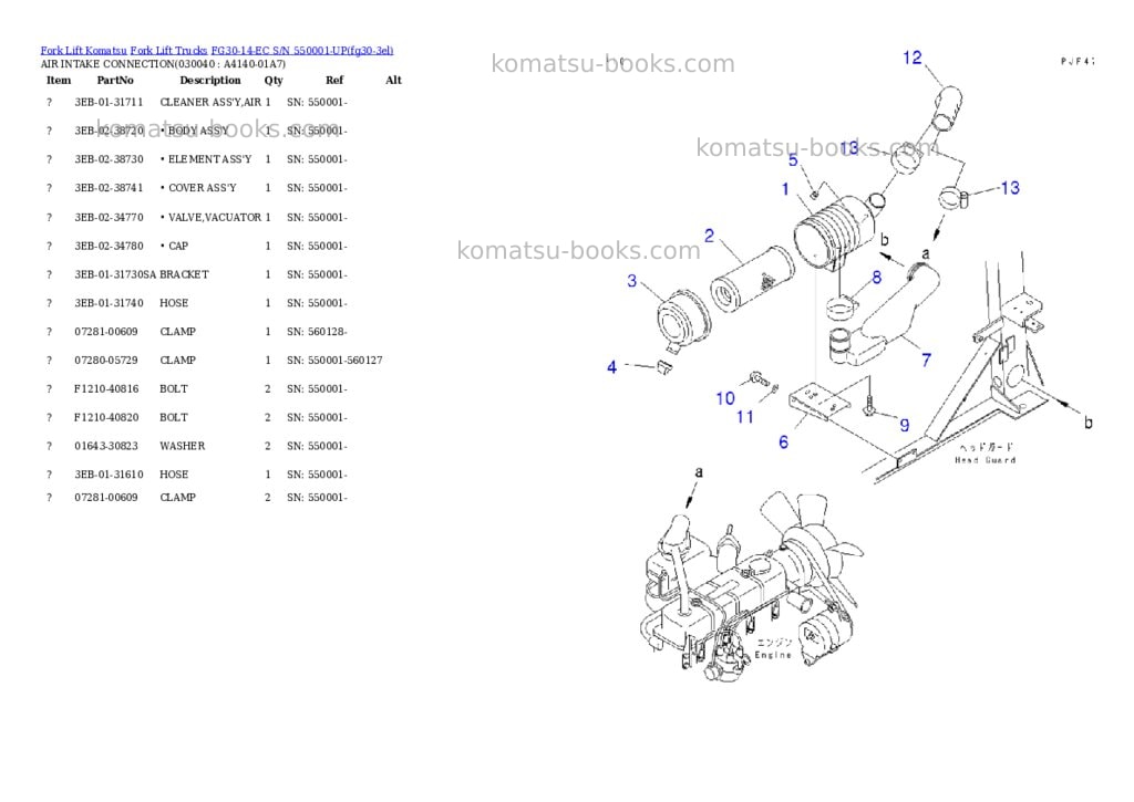 Komatsu FG30-14-EC S/N 550001-UP Parts catalog cover Page 3 Komatsu FG30-14-EC S/N 550001-UP Parts catalog cover Page 3