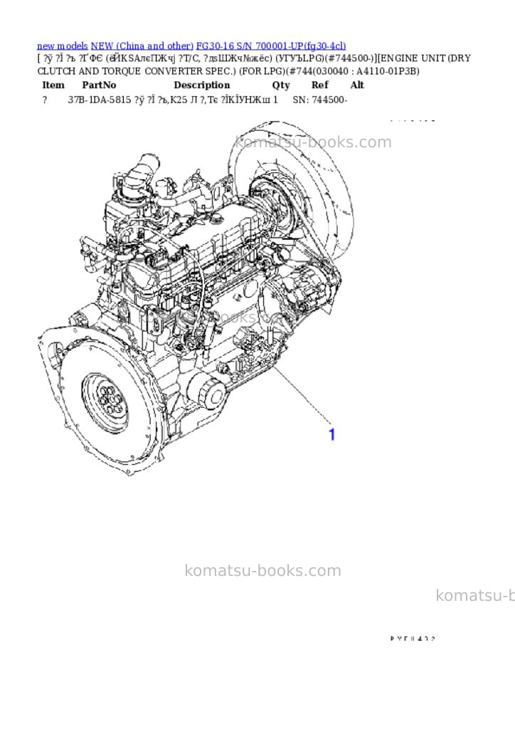 Komatsu fg30-16 s/n 700001-up Parts catalog cover Page 3 Komatsu fg30-16 s/n 700001-up Parts catalog cover Page 3