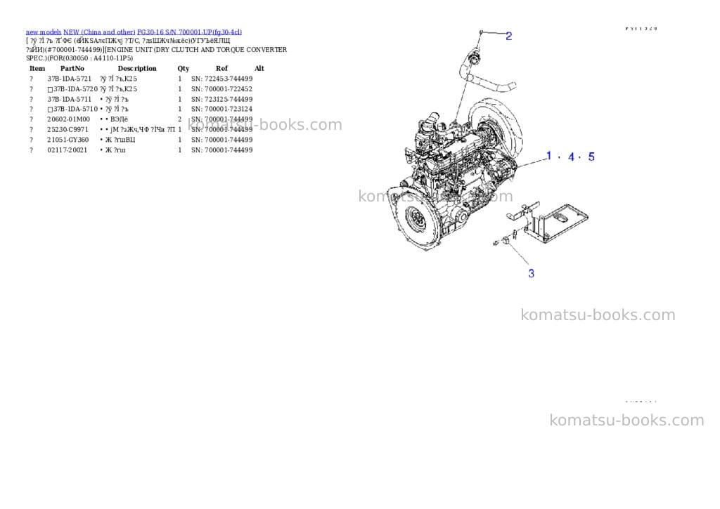 Komatsu fg30-16 s/n 700001-up Parts catalog cover Page 4 Komatsu fg30-16 s/n 700001-up Parts catalog cover Page 4
