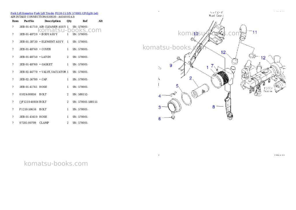 Komatsu fg30-15 s/n 570001-up Parts catalog cover Page 2 Komatsu fg30-15 s/n 570001-up Parts catalog cover Page 2
