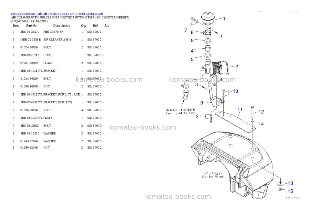 Komatsu fg30-15 s/n 570001-up Parts catalog cover Page 5 Komatsu fg30-15 s/n 570001-up Parts catalog cover Page 5