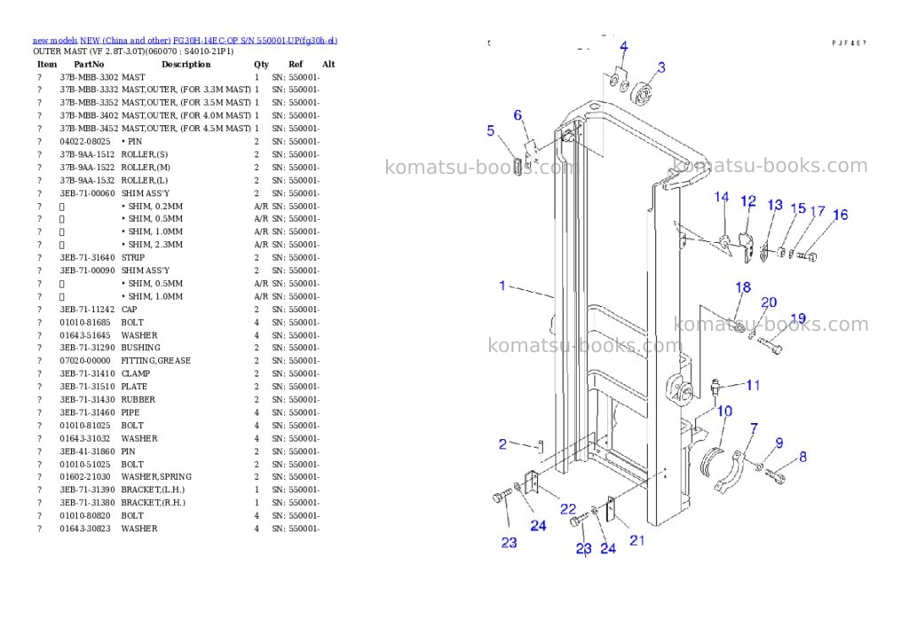 Komatsu fg30h-14ec-op s/n 550001-up Parts catalog cover Page 10 Komatsu fg30h-14ec-op s/n 550001-up Parts catalog cover Page 10