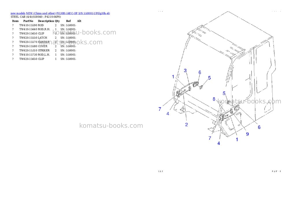 Komatsu fg30h-14ec-op s/n 550001-up Parts catalog cover Page 3 Komatsu fg30h-14ec-op s/n 550001-up Parts catalog cover Page 3