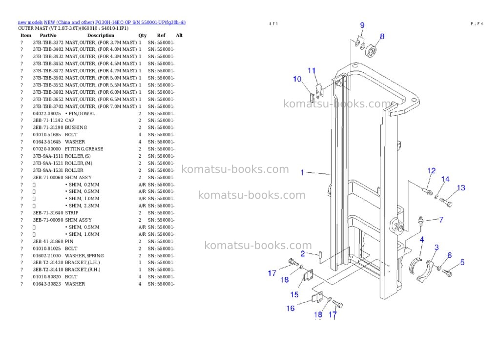 Komatsu fg30h-14ec-op s/n 550001-up Parts catalog cover Page 4 Komatsu fg30h-14ec-op s/n 550001-up Parts catalog cover Page 4