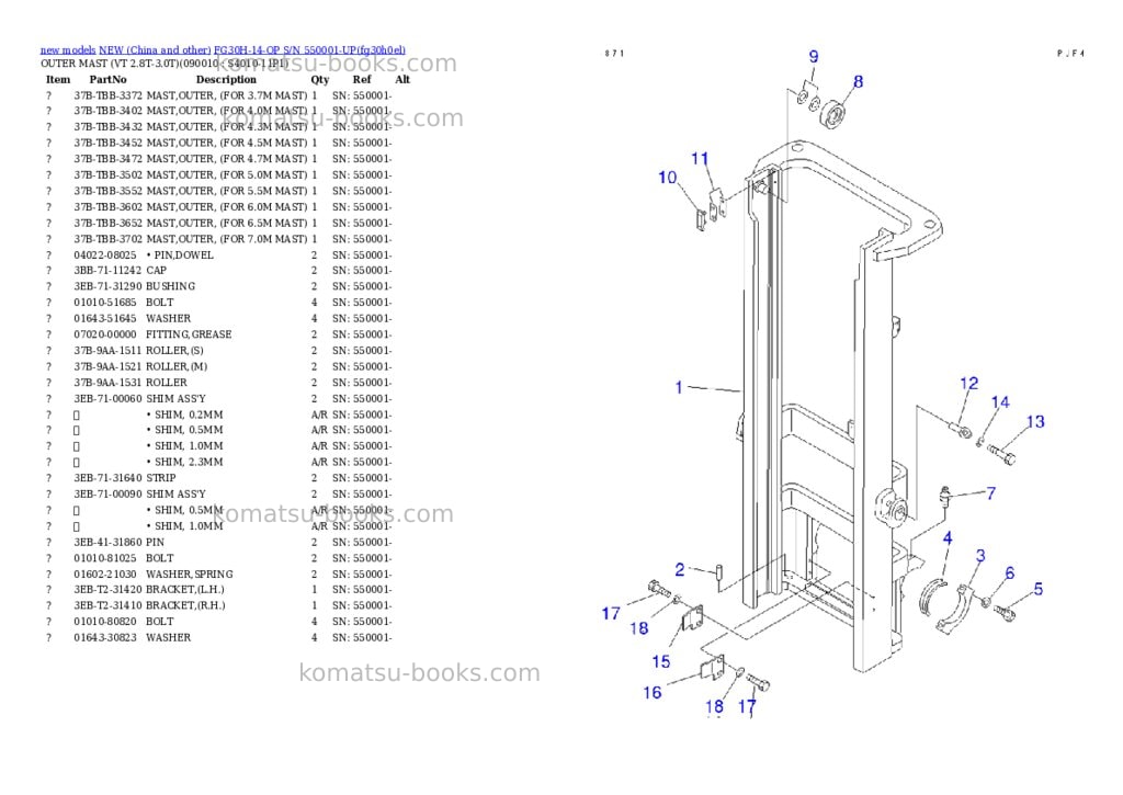 Komatsu fg30h-14-op s/n 550001-up Parts catalog cover Page 7 Komatsu fg30h-14-op s/n 550001-up Parts catalog cover Page 7