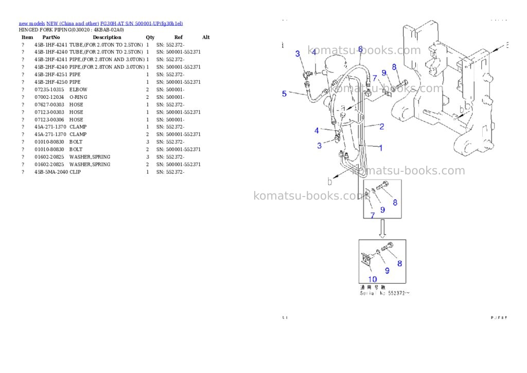 Komatsu fg30h-at s/n 500001-up Parts catalog cover
