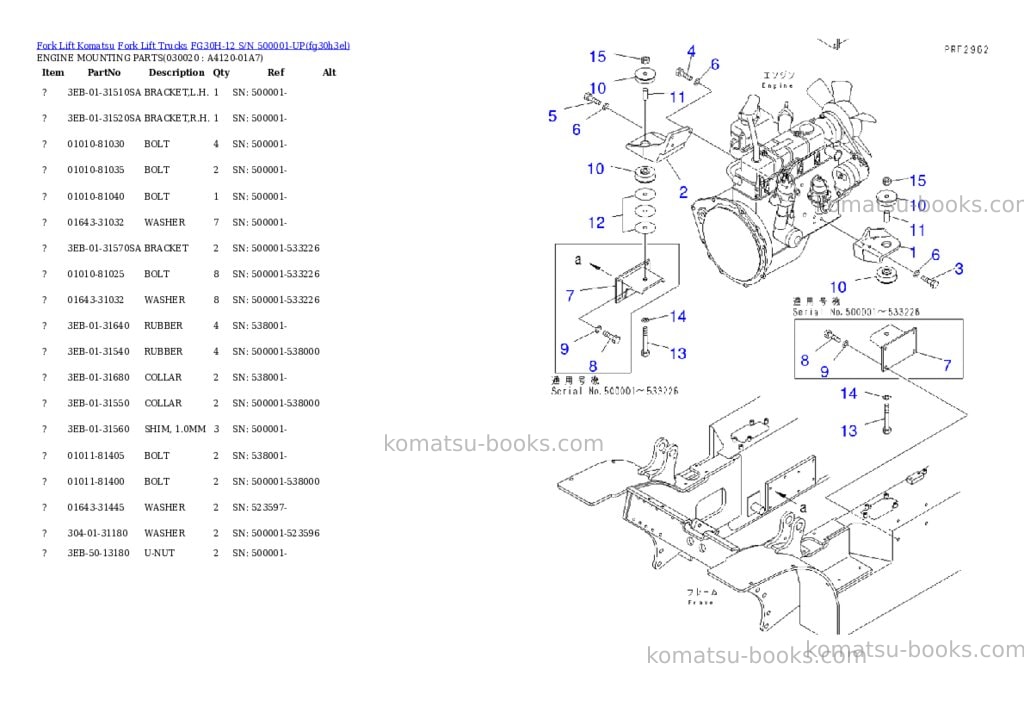 Komatsu fg30h-12 s/n 500001-up Parts catalog cover