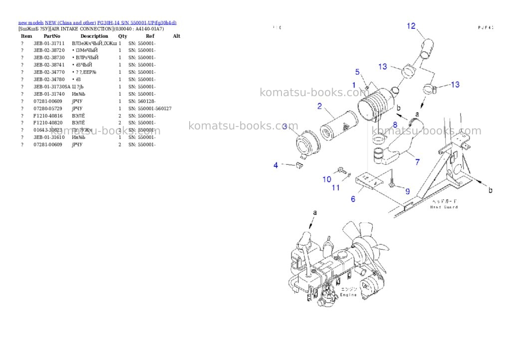 Komatsu fg30h-14 s/n 550001-up Parts catalog cover Page 3 Komatsu fg30h-14 s/n 550001-up Parts catalog cover Page 3