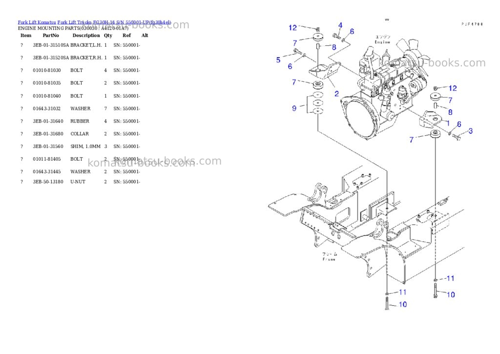 Komatsu FG30H-14 S/N 550001-UP Parts catalog cover Page 2 Komatsu FG30H-14 S/N 550001-UP Parts catalog cover Page 2