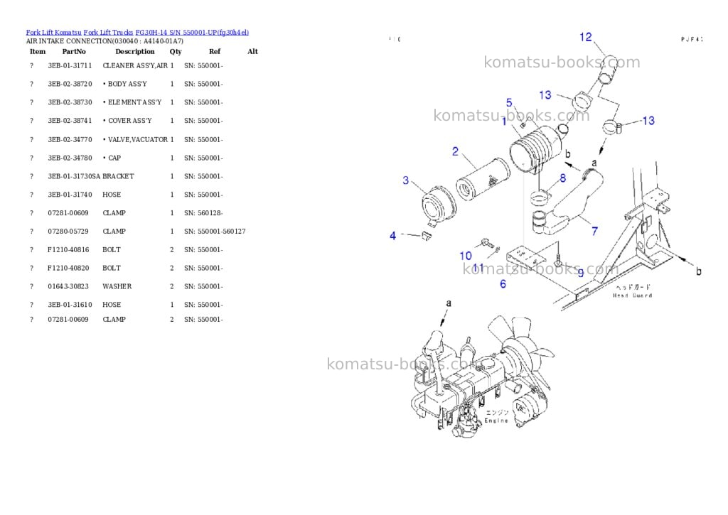 Komatsu FG30H-14 S/N 550001-UP Parts catalog cover Page 3 Komatsu FG30H-14 S/N 550001-UP Parts catalog cover Page 3