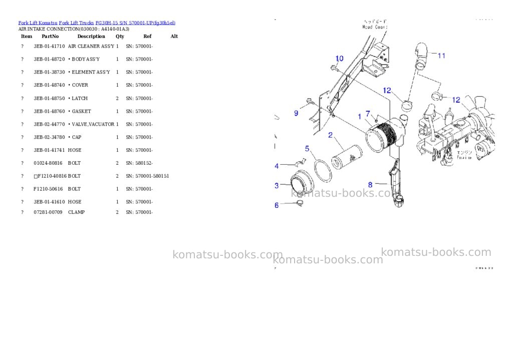 Komatsu fg30h-15 s/n 570001-up Parts catalog cover Page 2 Komatsu fg30h-15 s/n 570001-up Parts catalog cover Page 2