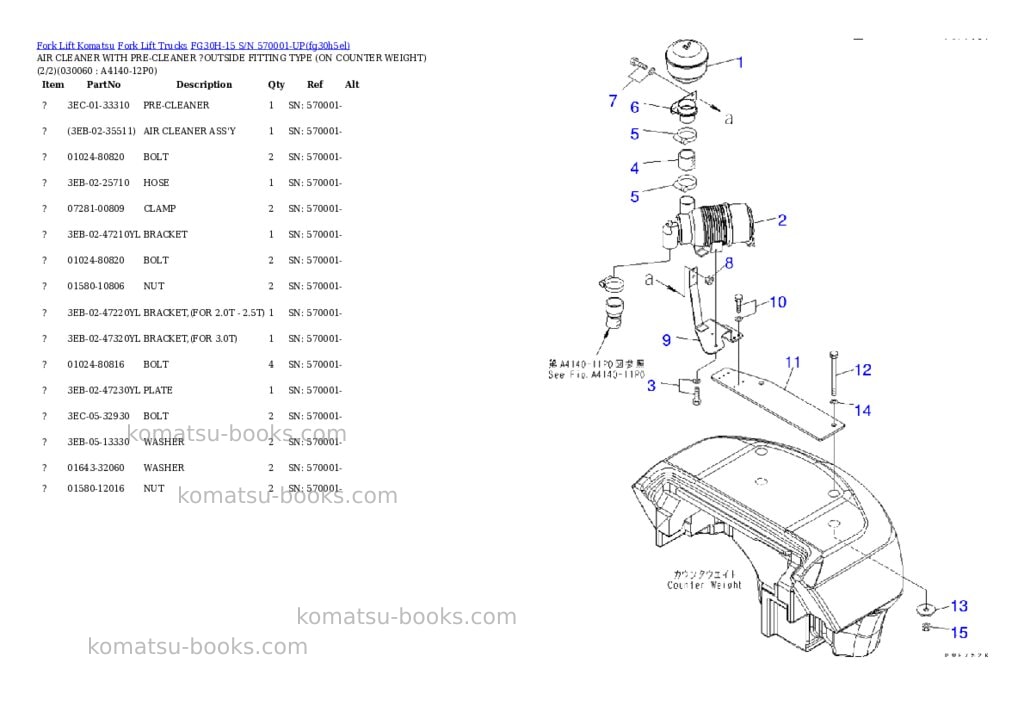 Komatsu fg30h-15 s/n 570001-up Parts catalog cover Page 5 Komatsu fg30h-15 s/n 570001-up Parts catalog cover Page 5