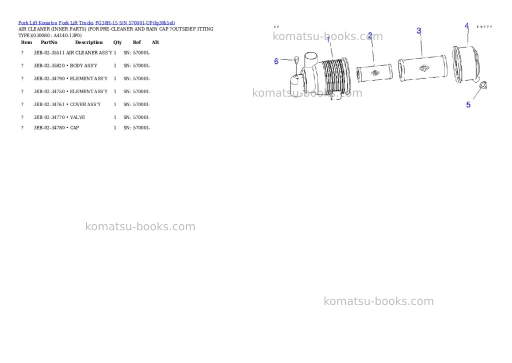 Komatsu fg30h-15 s/n 570001-up Parts catalog cover Page 7 Komatsu fg30h-15 s/n 570001-up Parts catalog cover Page 7