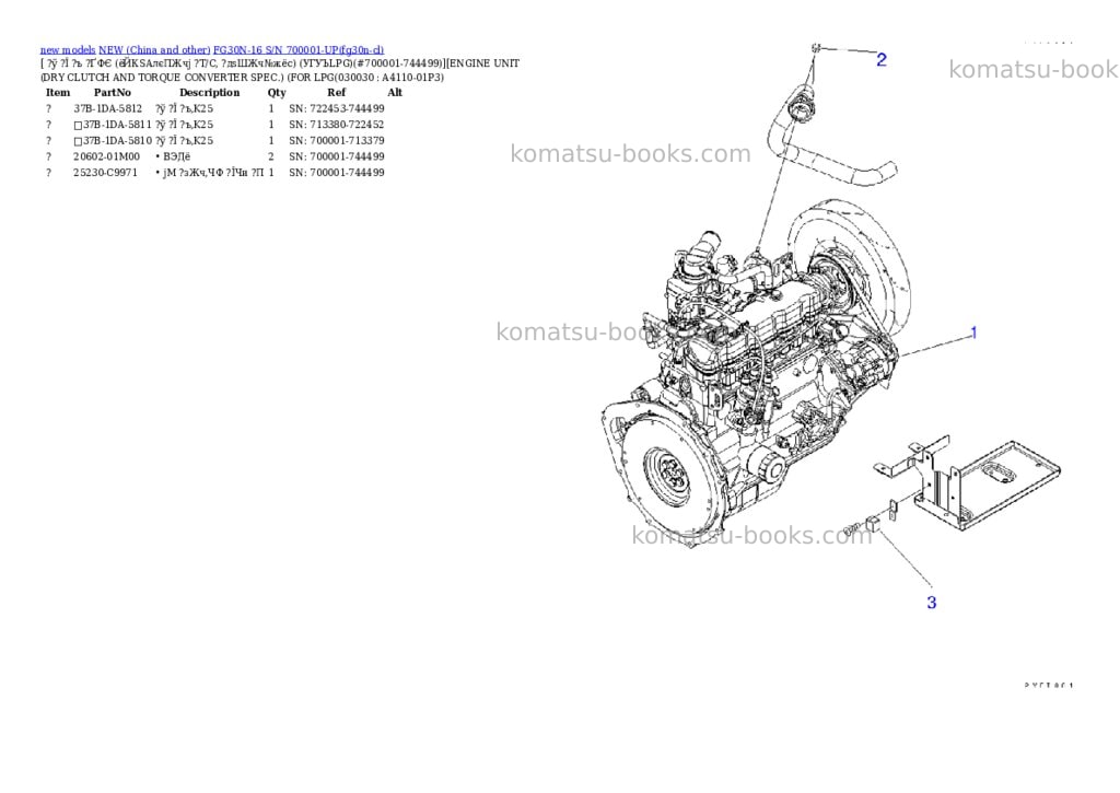 Komatsu fg30n-16 s/n 700001-up Parts catalog cover Page 2 Komatsu fg30n-16 s/n 700001-up Parts catalog cover Page 2