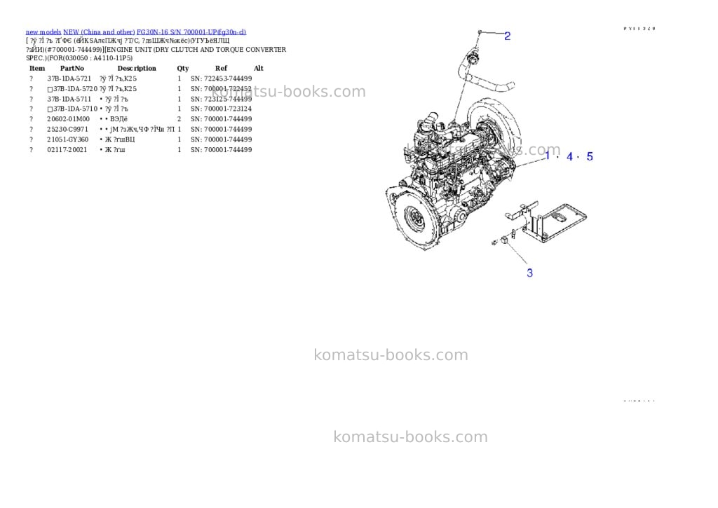 Komatsu fg30n-16 s/n 700001-up Parts catalog cover Page 4 Komatsu fg30n-16 s/n 700001-up Parts catalog cover Page 4