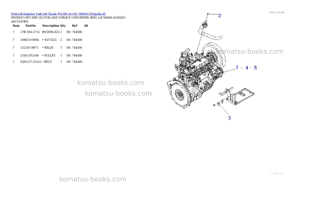 Komatsu FG30N-16 S/N 700001-UP Parts catalog cover Komatsu FG30N-16 S/N 700001-UP Parts catalog cover