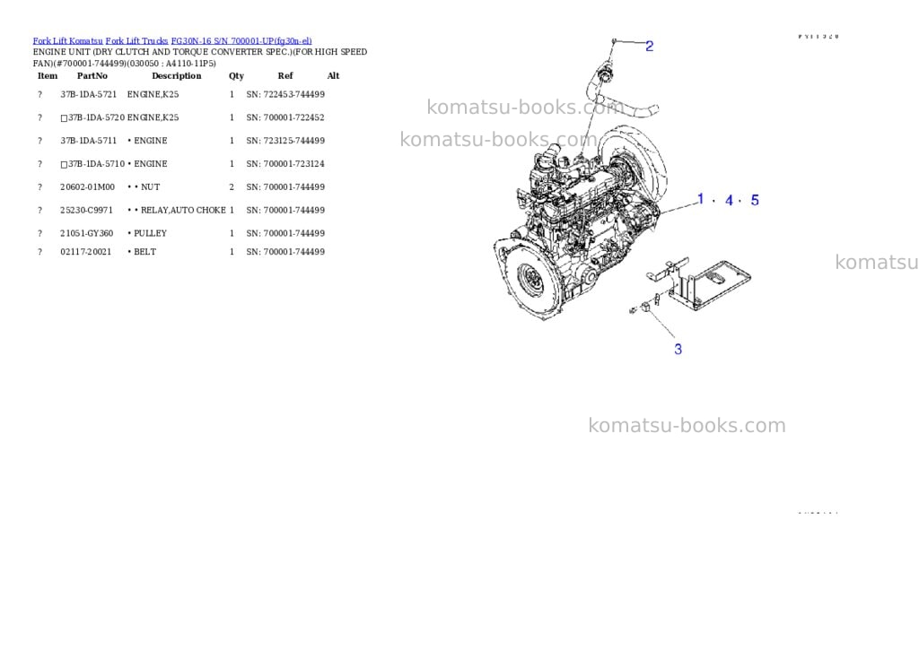 Komatsu FG30N-16 S/N 700001-UP Parts catalog cover Page 4 Komatsu FG30N-16 S/N 700001-UP Parts catalog cover Page 4