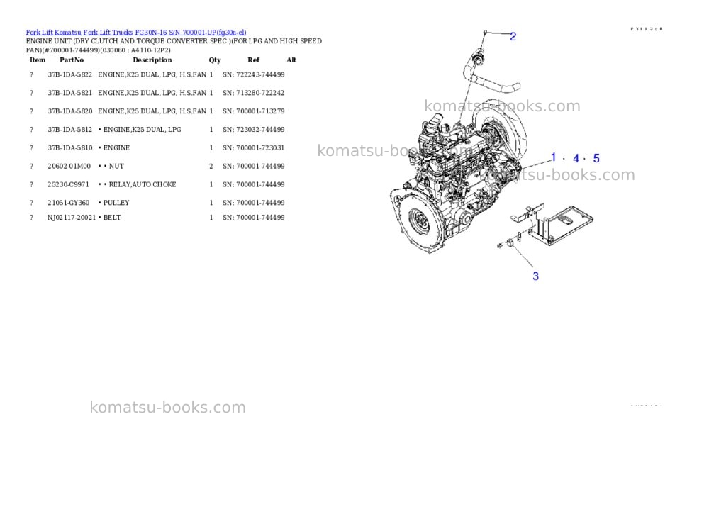 Komatsu FG30N-16 S/N 700001-UP Parts catalog cover Page 5 Komatsu FG30N-16 S/N 700001-UP Parts catalog cover Page 5