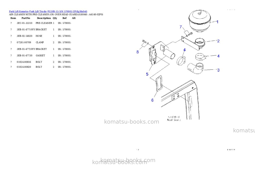 Komatsu fg30n-15 s/n 570001-up Parts catalog cover Page 3