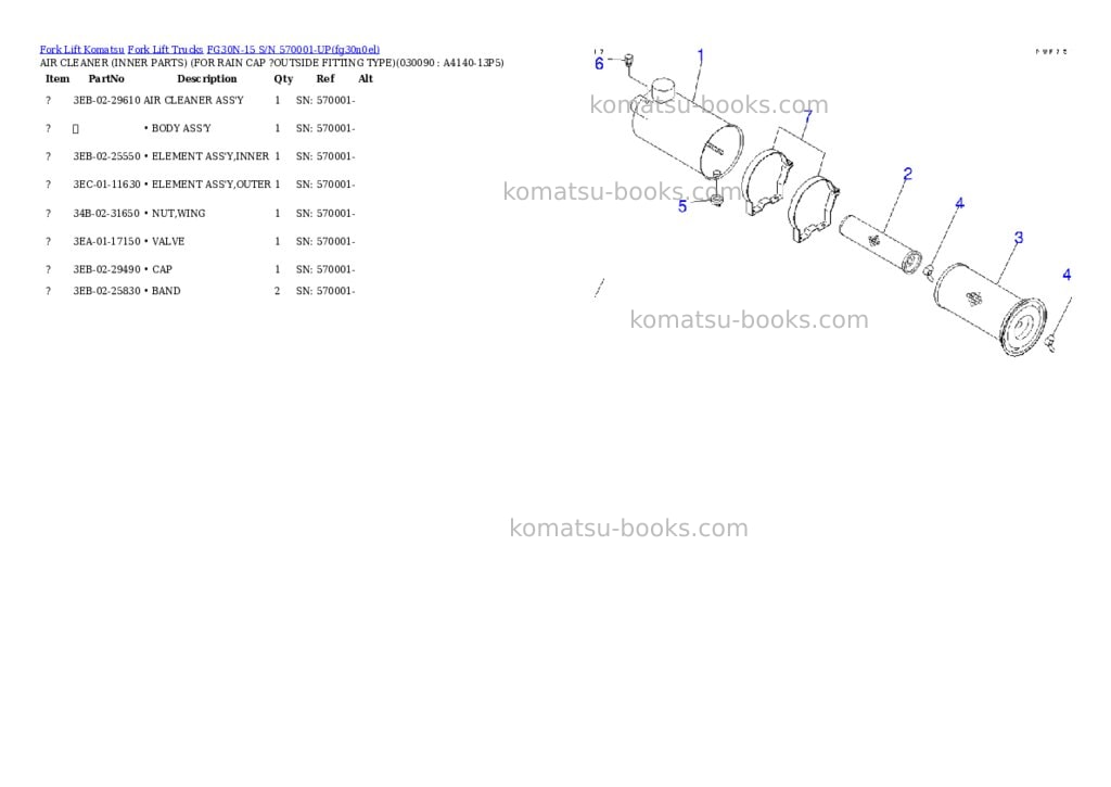 Komatsu fg30n-15 s/n 570001-up Parts catalog cover Page 8