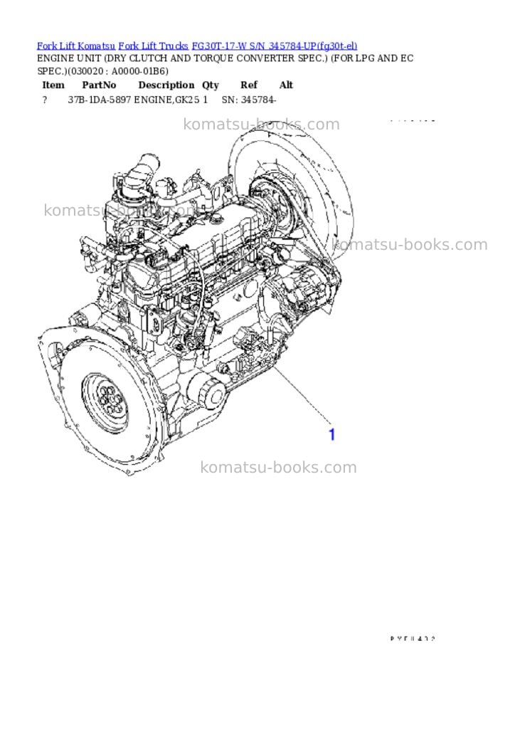 Komatsu FG30T-17-W S/N 345784-UP Parts catalog cover