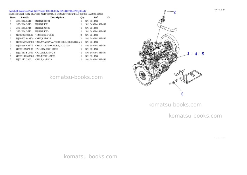 Komatsu FG30T-17-W S/N 345784-UP Parts catalog cover Page 2