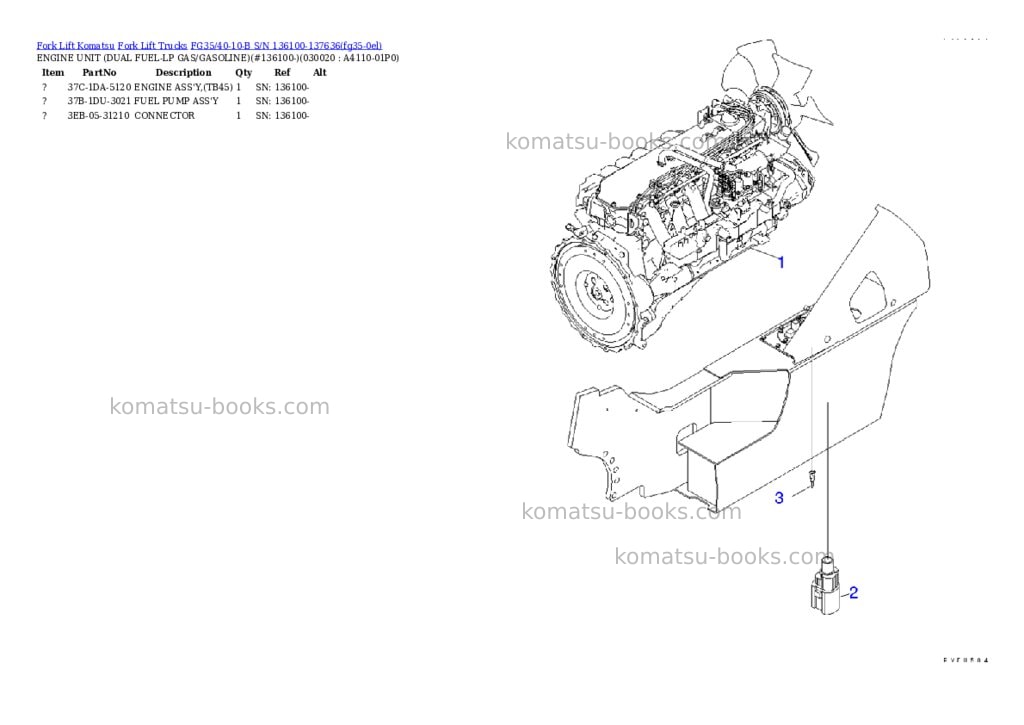 Komatsu FG35/40-10-B S/N 136100-137636 Parts catalog cover Komatsu FG35/40-10-B S/N 136100-137636 Parts catalog cover