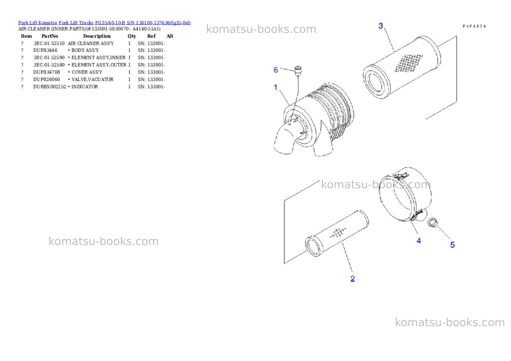 Komatsu FG35/40-10-B S/N 136100-137636 Parts catalog cover Page 6 Komatsu FG35/40-10-B S/N 136100-137636 Parts catalog cover Page 6