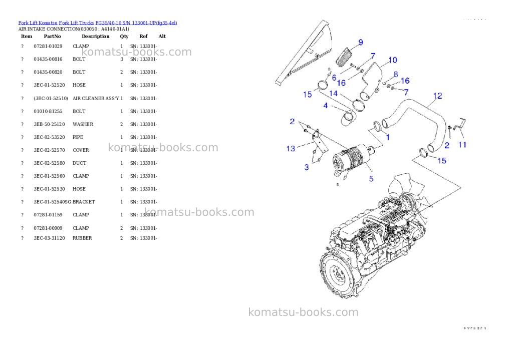 Komatsu FG35/40-10 S/N 133001-UP Parts catalog cover Page 4