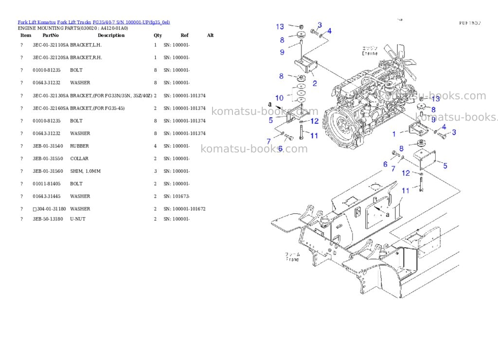 Komatsu fg35n/40n-10 s/n 133001-up Parts catalog cover