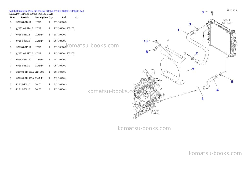 Komatsu fg35n/40n-10 s/n 133001-up Parts catalog cover Page 10