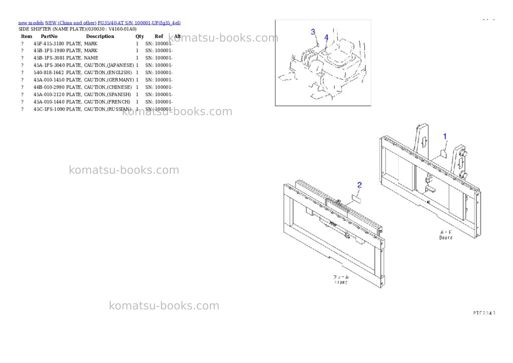 Komatsu fg35/40-at s/n 100001-up Parts catalog cover Page 2 Komatsu fg35/40-at s/n 100001-up Parts catalog cover Page 2