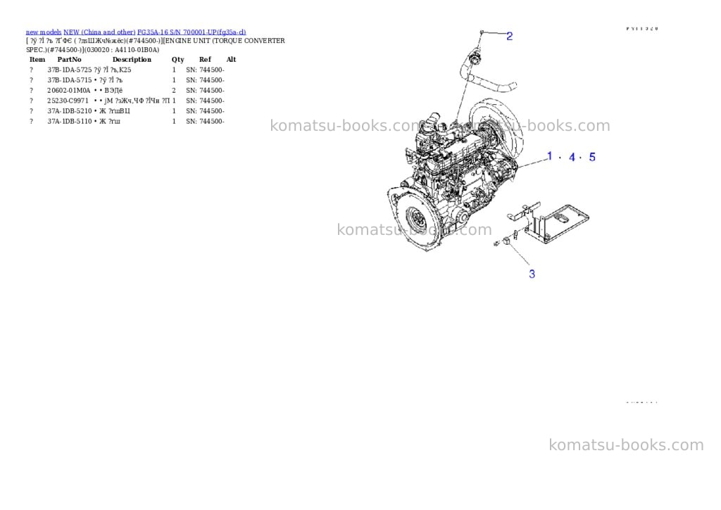 Komatsu FG35A-16 S/N 700001-UP Parts catalog cover