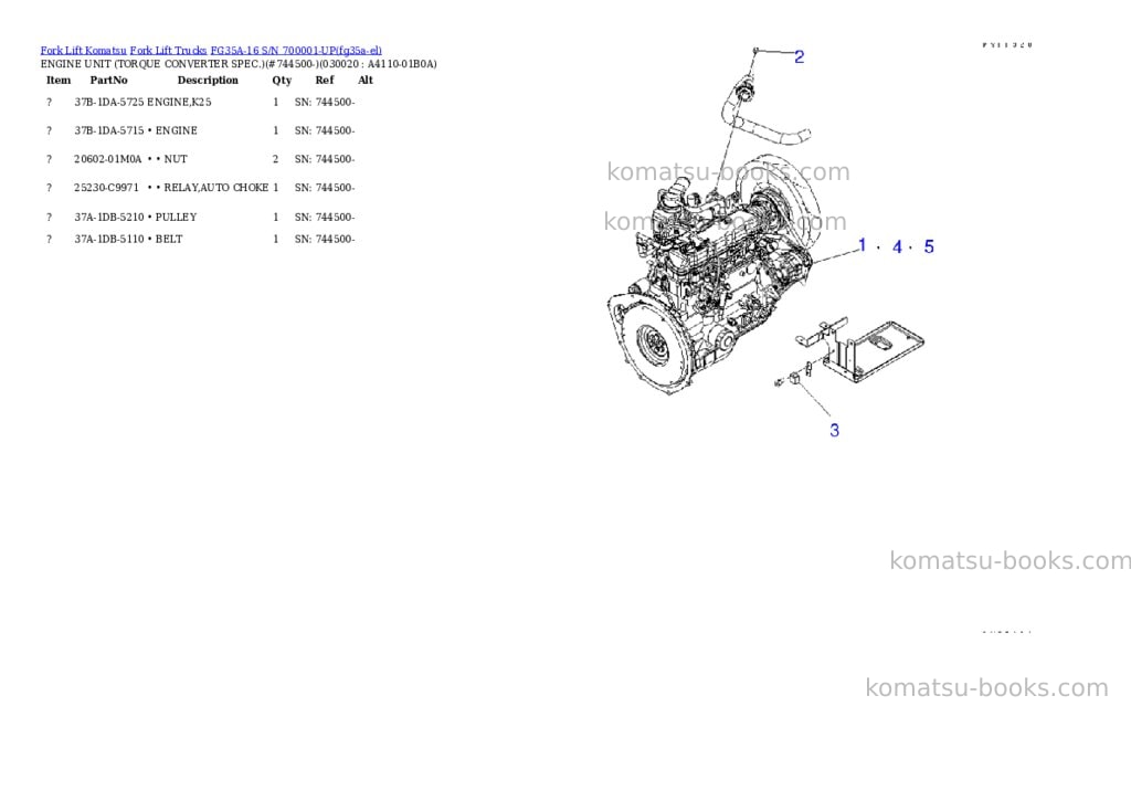 Komatsu FG35A-16 S/N 700001-UP Parts catalog cover