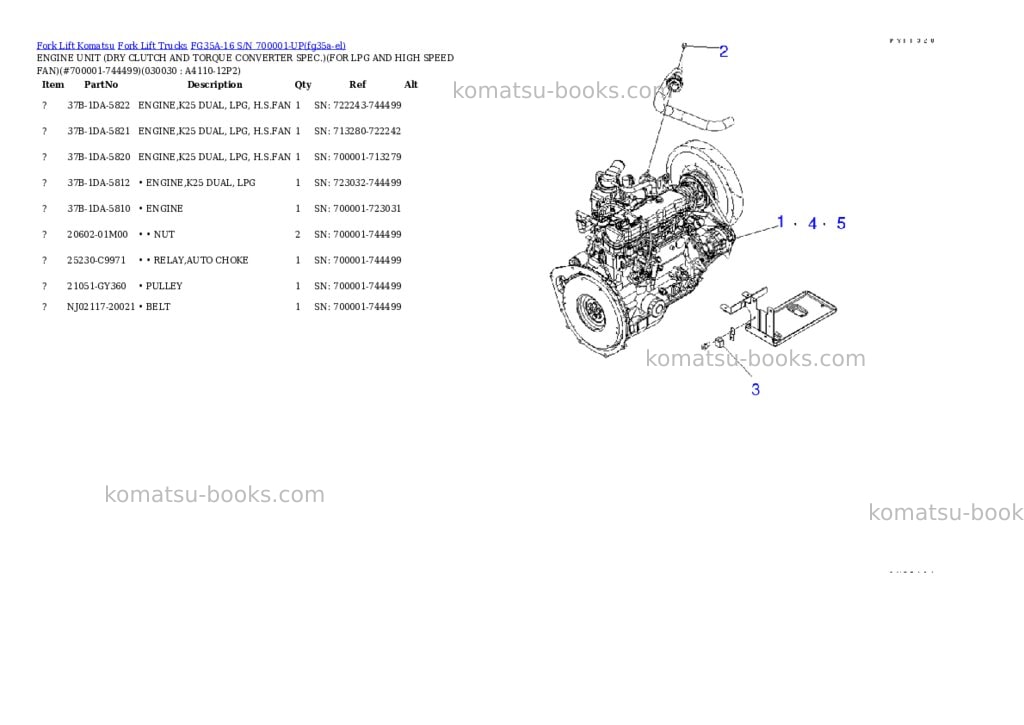 Komatsu FG35A-16 S/N 700001-UP Parts catalog cover Page 2