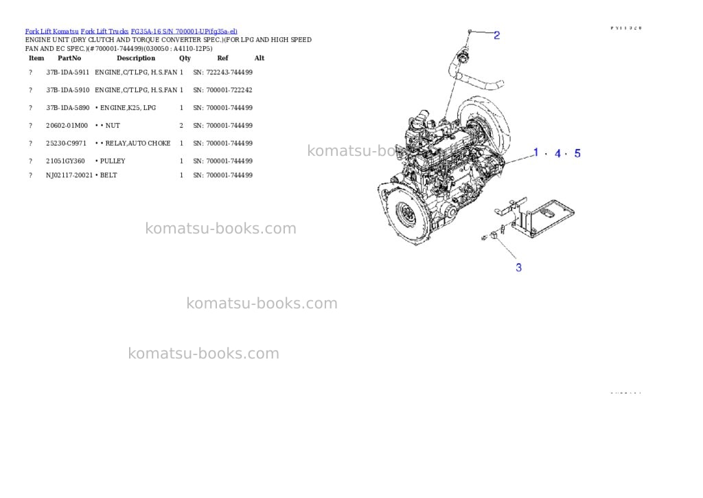 Komatsu FG35A-16 S/N 700001-UP Parts catalog cover Page 4