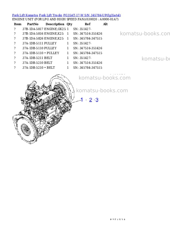 Komatsu FG35AT-17-W S/N 345784-UP Parts catalog cover