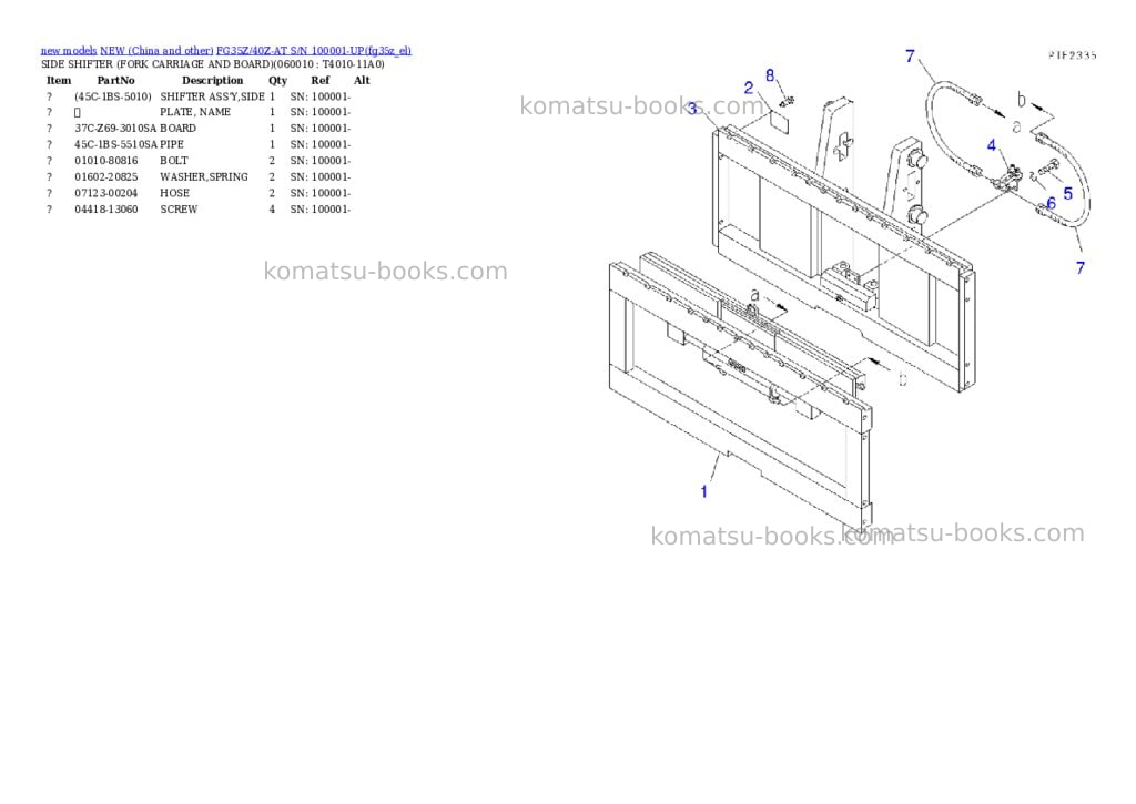 Komatsu fg35z/40z-at s/n 100001-up Parts catalog cover Page 3 Komatsu fg35z/40z-at s/n 100001-up Parts catalog cover Page 3