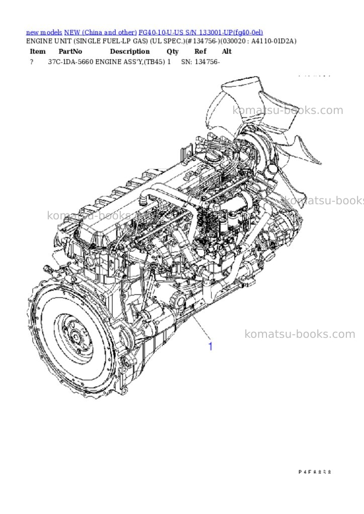 Komatsu fg40-10-u-us s/n 133001-up Parts catalog cover