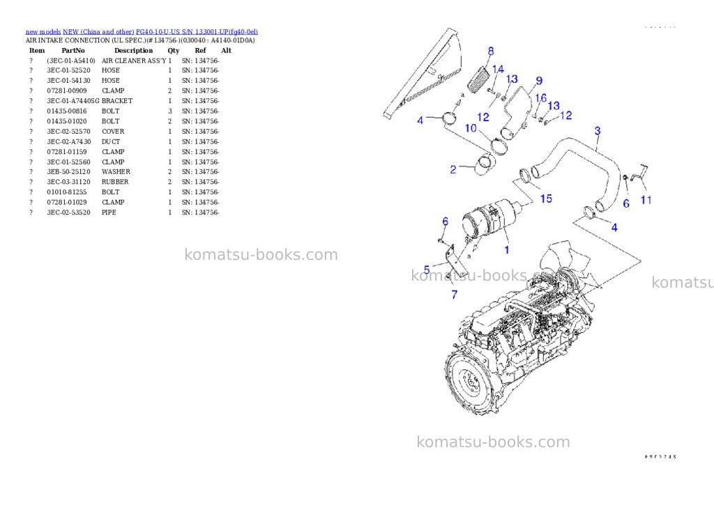 Komatsu fg40-10-u-us s/n 133001-up Parts catalog cover Page 3